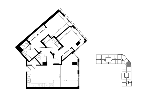 Floor plan for 2 beds, 2 baths, 1183 sqft